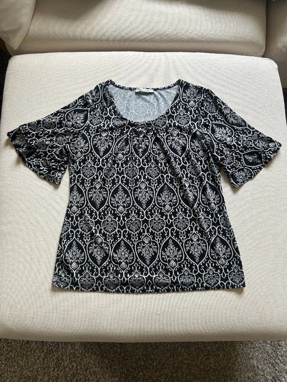 Studio Works Black and Beige Damask Pattern Blouse